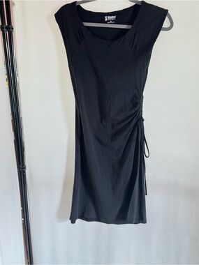 Alpine Black Side-Ruched Midi Dress